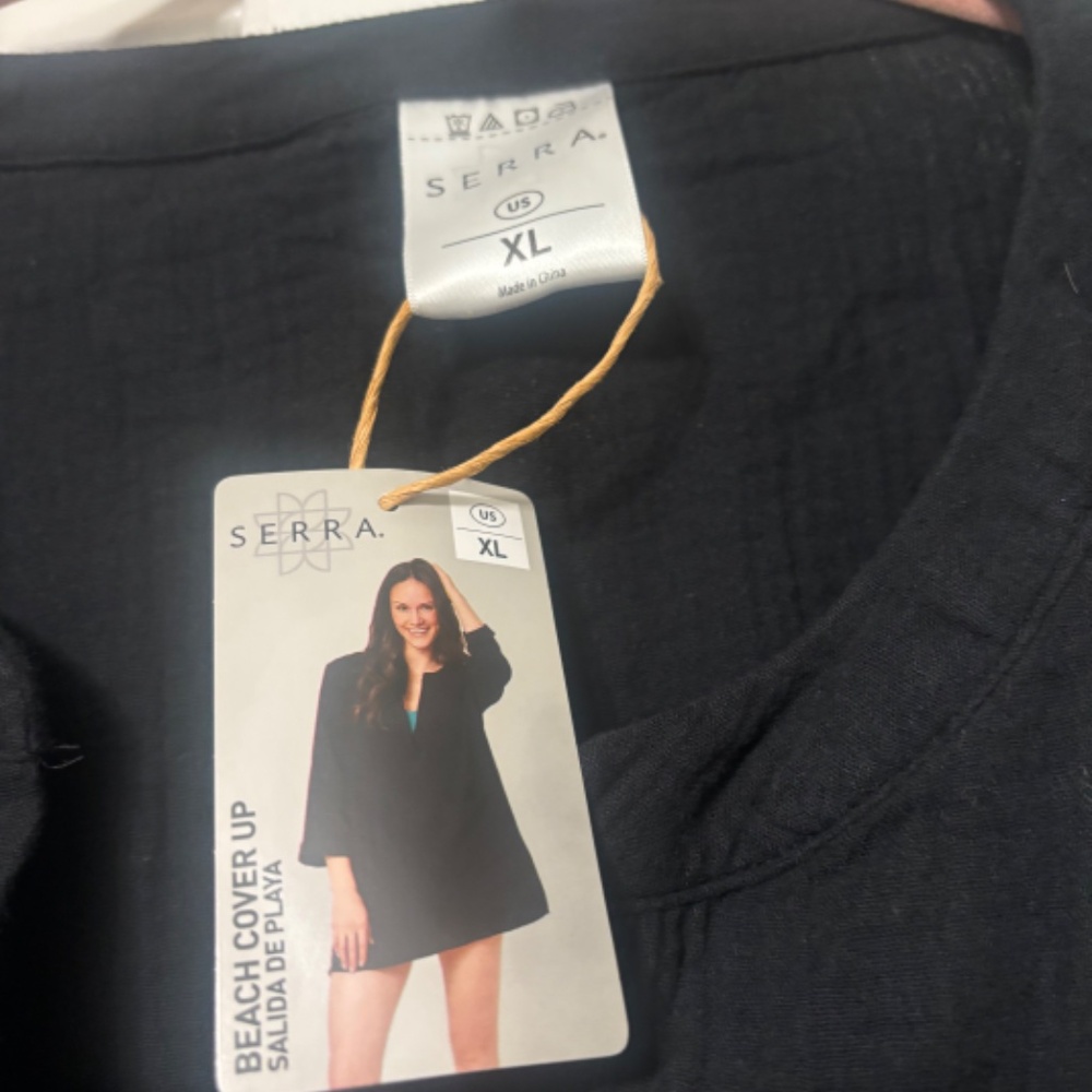 Cute! Black cotton gauzy beach cover up.  NWT  Size XL
